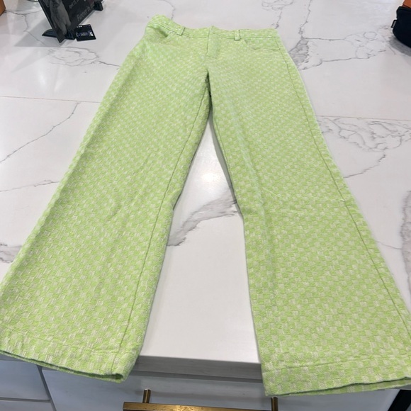 Zara Gingham High waist Straight Leg Lime Green. Size S (536) - Picture 3 of 13